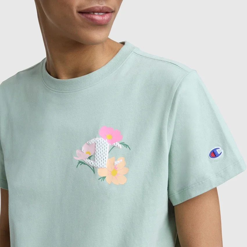 Floral Mesh "C" Graphic T-Shirt, C Logo